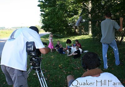 children playing with the Collie dogs for Animal Planet filming